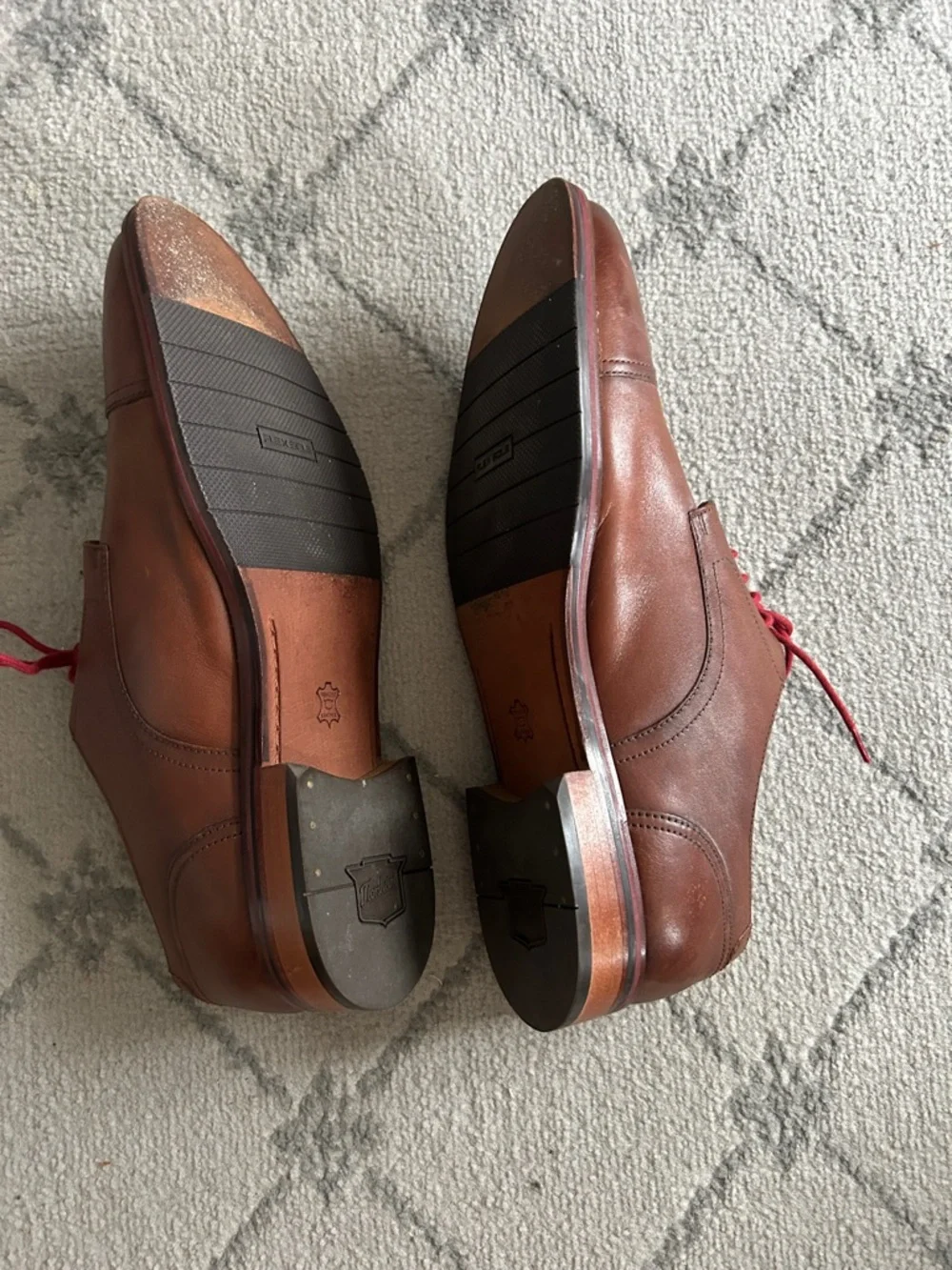 Florsheim Brown Leather Cap-Toe Oxfords with Red Laces